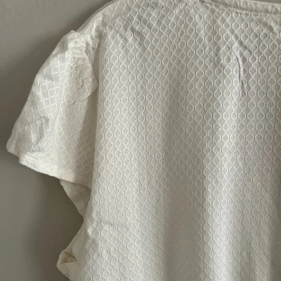 ROXY Ivory Textured Cropped Top Short Sleeve V Neck Peplum hem Size XL - Picture 10 of 12